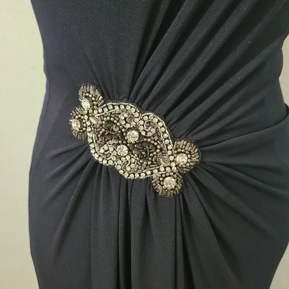 David Meister Dress Gown Maxi Dark Blue One Shoulder Crystal Wedding 2 - Picture 5 of 16